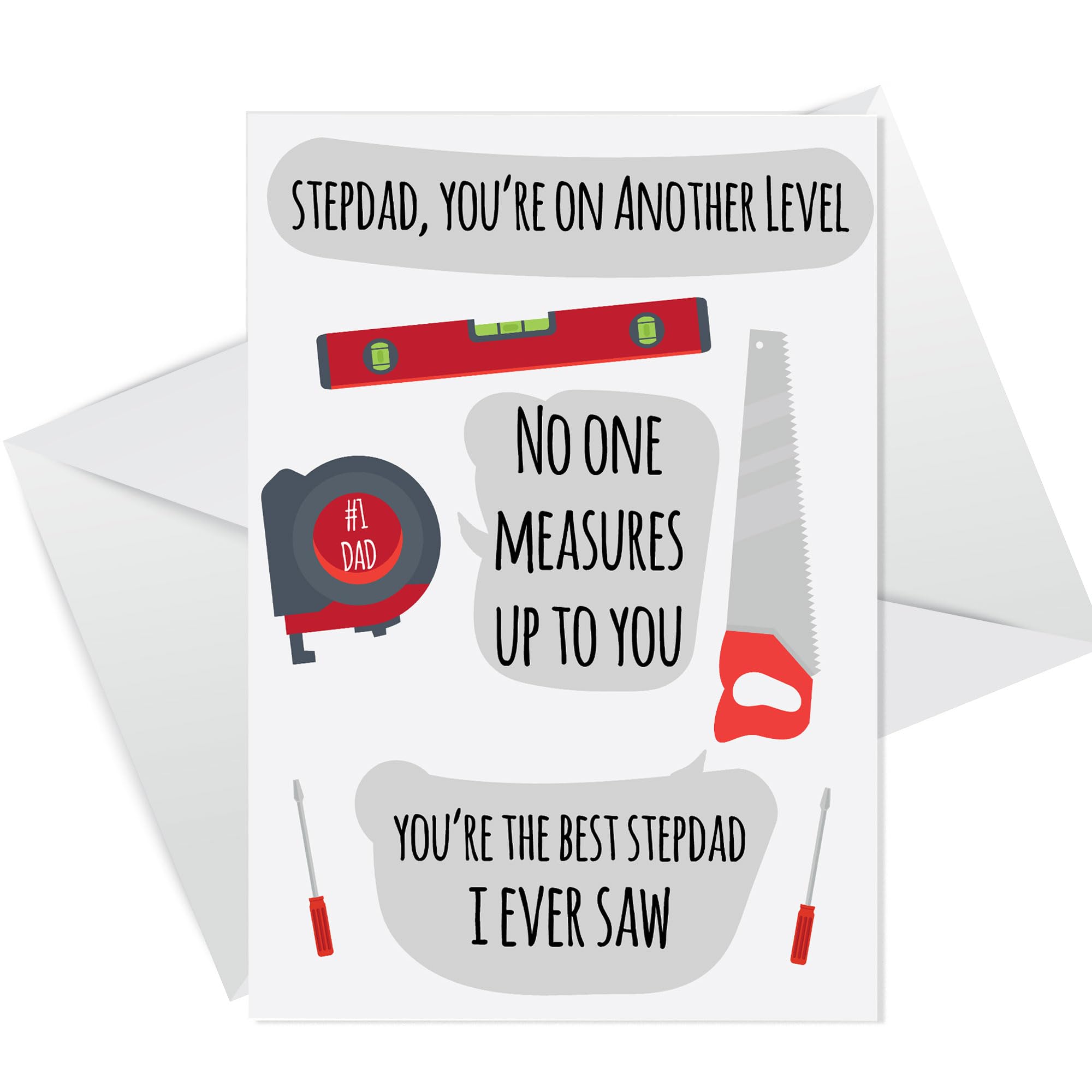 RED OCEAN Happy Fathers Day Card With Tools, Funny Step Dad Birthday Card from Daughter or Son, Cute Father's Card, Novelty Birthday Card For Stepdad, Card For Him, A6 Card With Envelope