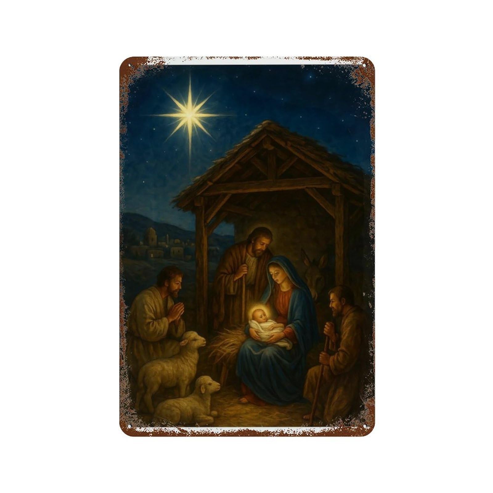 xiaoxiaoshen The Birth of Jesus in Christianity, with The Star of Bethlehem. Wall Decor Art Metal Tin Poster Modern Home Decor Art Home Bar Shop Decorations Vintage Sign 30x20cm