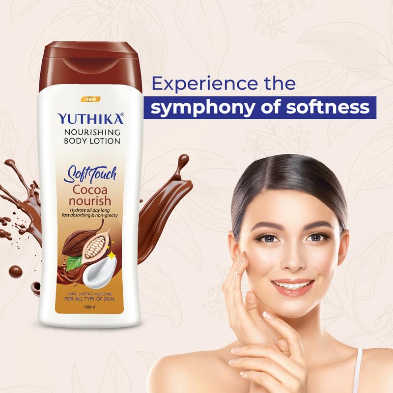 Image of Yuthika Naturals Coco Soft Touch 100ml Body Lotion for Women & Men | 72Hr Hydration | for Dry to Very Dry Skin | Enriched with Cocoa | Non Greasy & Healthy Looking Skin