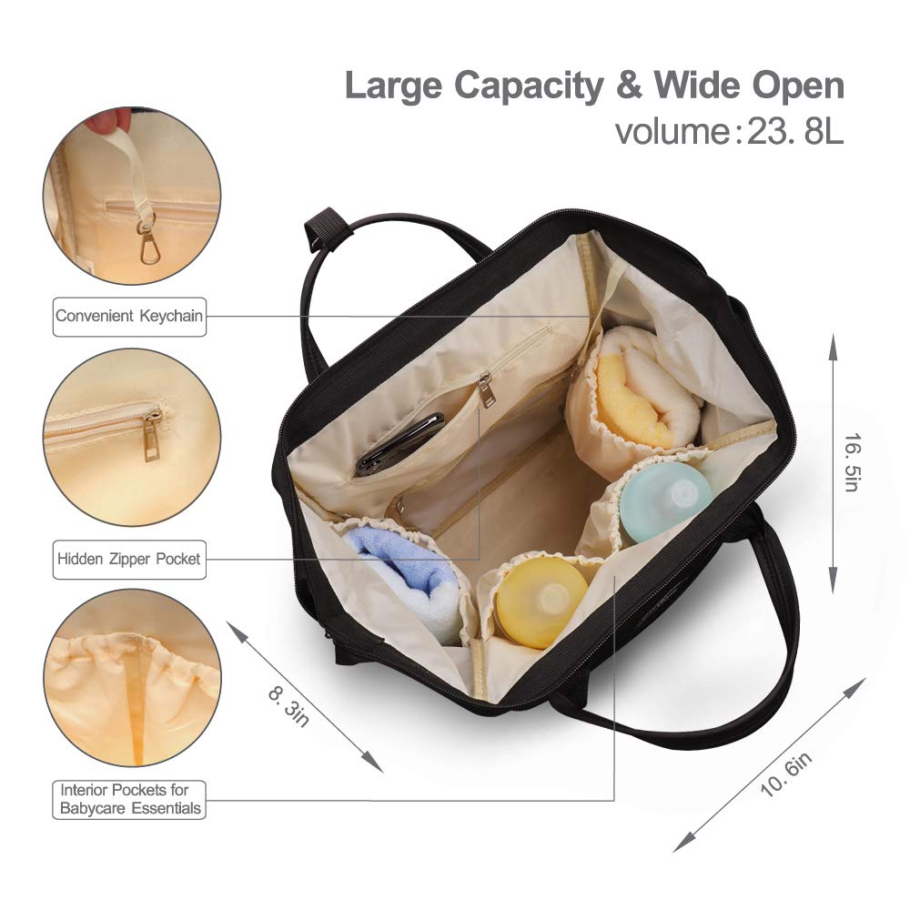 Hafmall Sac à Dos à Langer Imperméable à L'eau Sac de Bébé Voyage,Sac à langer Stylé de Grande Capacité avec Tapis à Langer et Crochets de Poussette (Noir)