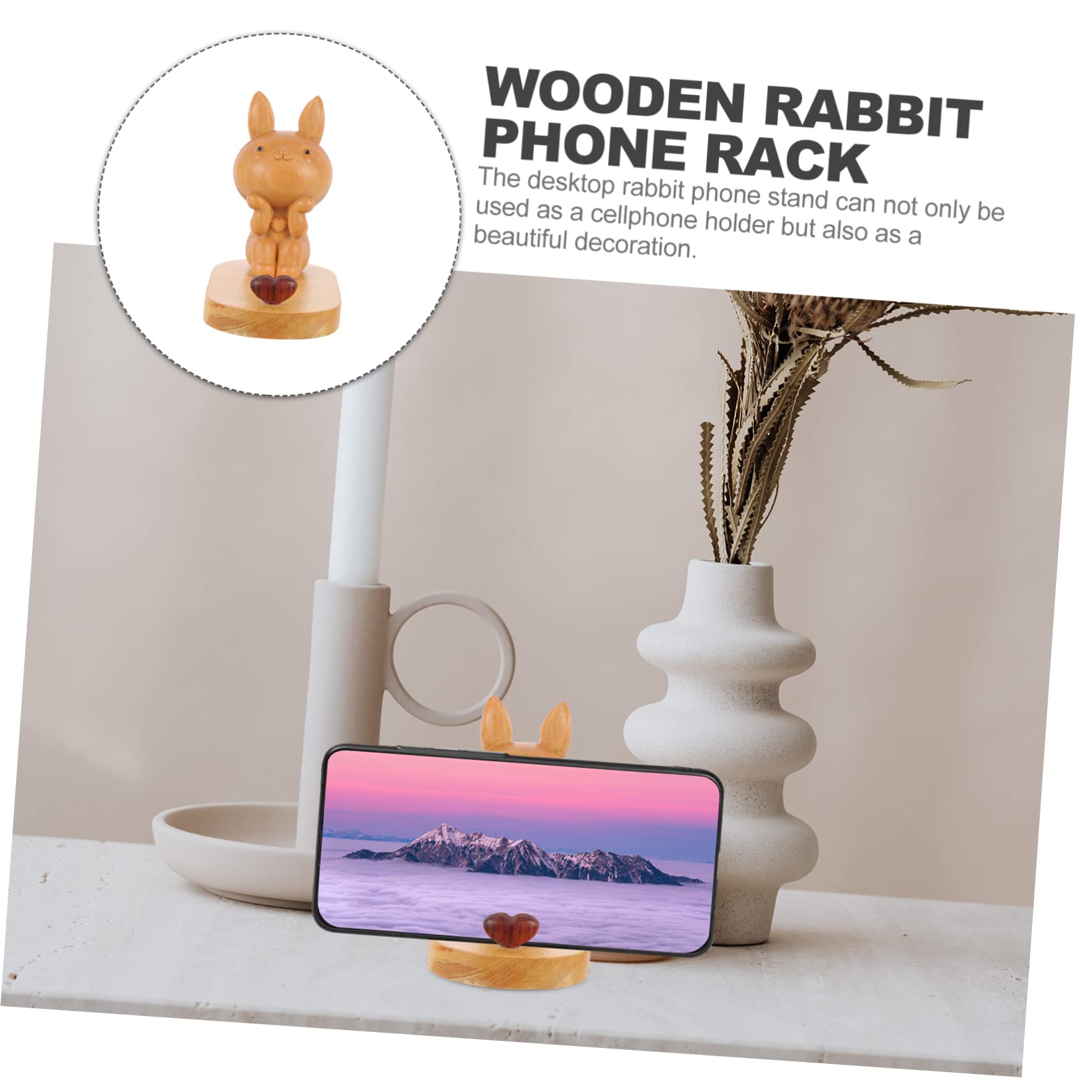 YARNOW 3pièces Support De Téléphone Bois Forme De Lapin Porte Téléphone De Bureau Accessoire Décoratif pour Smartphone Support Stable Et Mignon