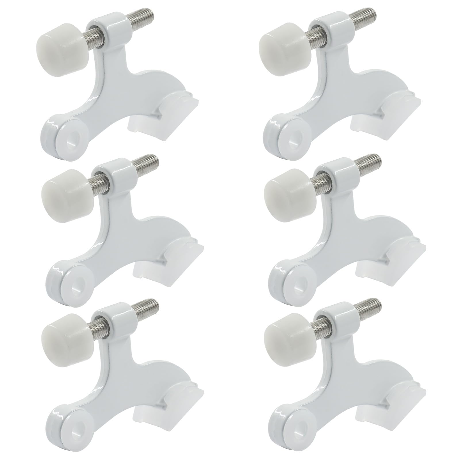 Cjueiom 6 Pack Hinge Pin Door Stopper White, Adjustable Heavy Duty Metal Door Stop with Rubber Bumper Tips, Size 2-1/2" x 1-3/4", Home and Office Use, Easy to Install
