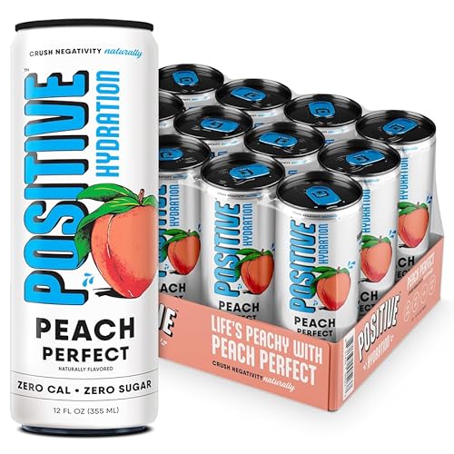 Positive Hydration Electrolyte Beverage - Peach Perfect | Zero Calorie, Vitamin-Enhanced, 12-oz Cans (Pack of 12) | Healthy Hydration with Calcium & Electrolytes