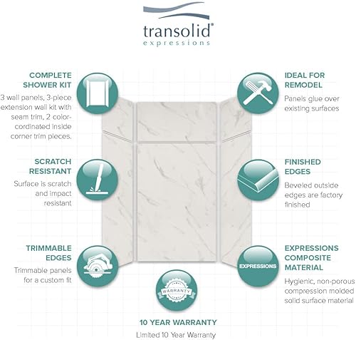 Miniatura 245 de Transolid EWKX483696-41 Expressions - Kit de pared de ducha de 6 paneles con extensión, 36 pulgadas de largo x 48 pulgadas de ancho x 96 pulgadas
