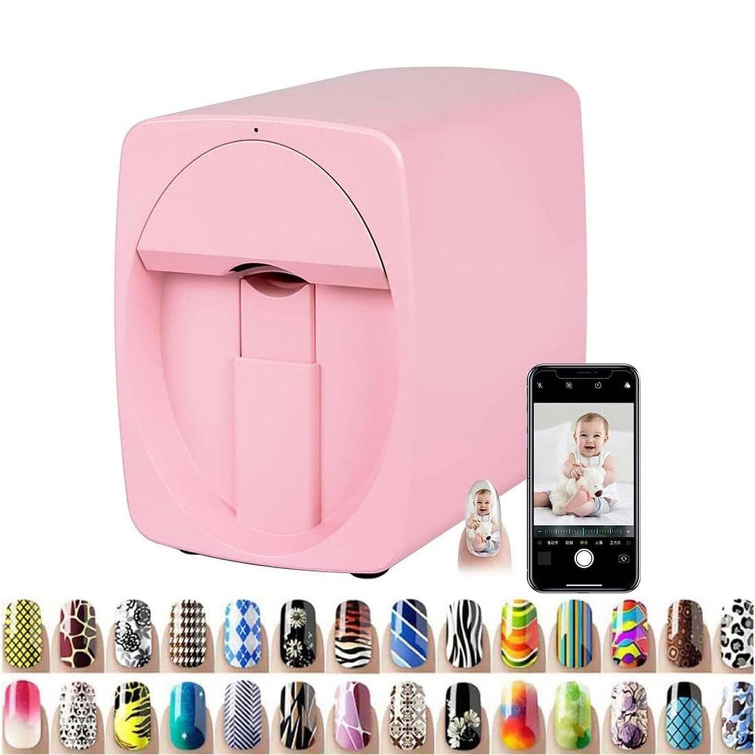 3D Automatic Nail Printer Machine Support WiFi/DIY, Touch Screen 7-inch HD ScreenDigital Intelligent Nail Art Printer Manicure Nail Art Equipment(Pink)