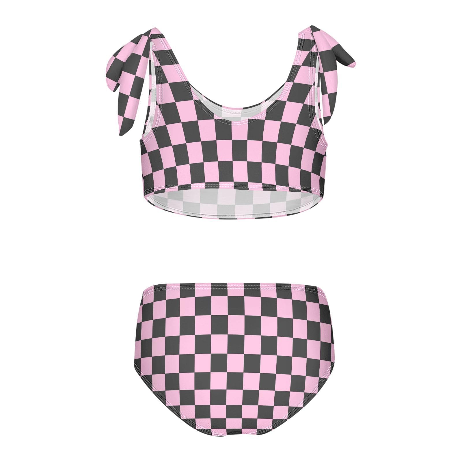 YYZZH Light Pink Checkered Square Girls Bikini Sets 2 Piece Swimsuits Bathing Suit Swimwear