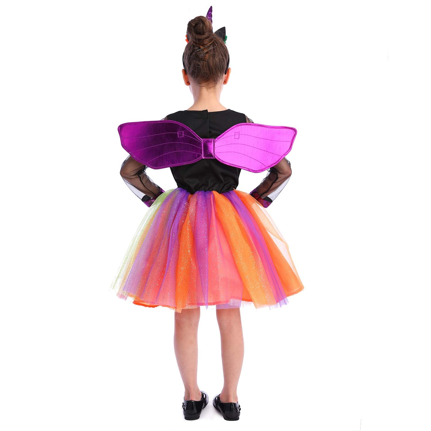 Sincere Party Ragazze Halloween Strega Costume, Deluxe Adorabile Neon Colorato Strega Travestimento con Cappello