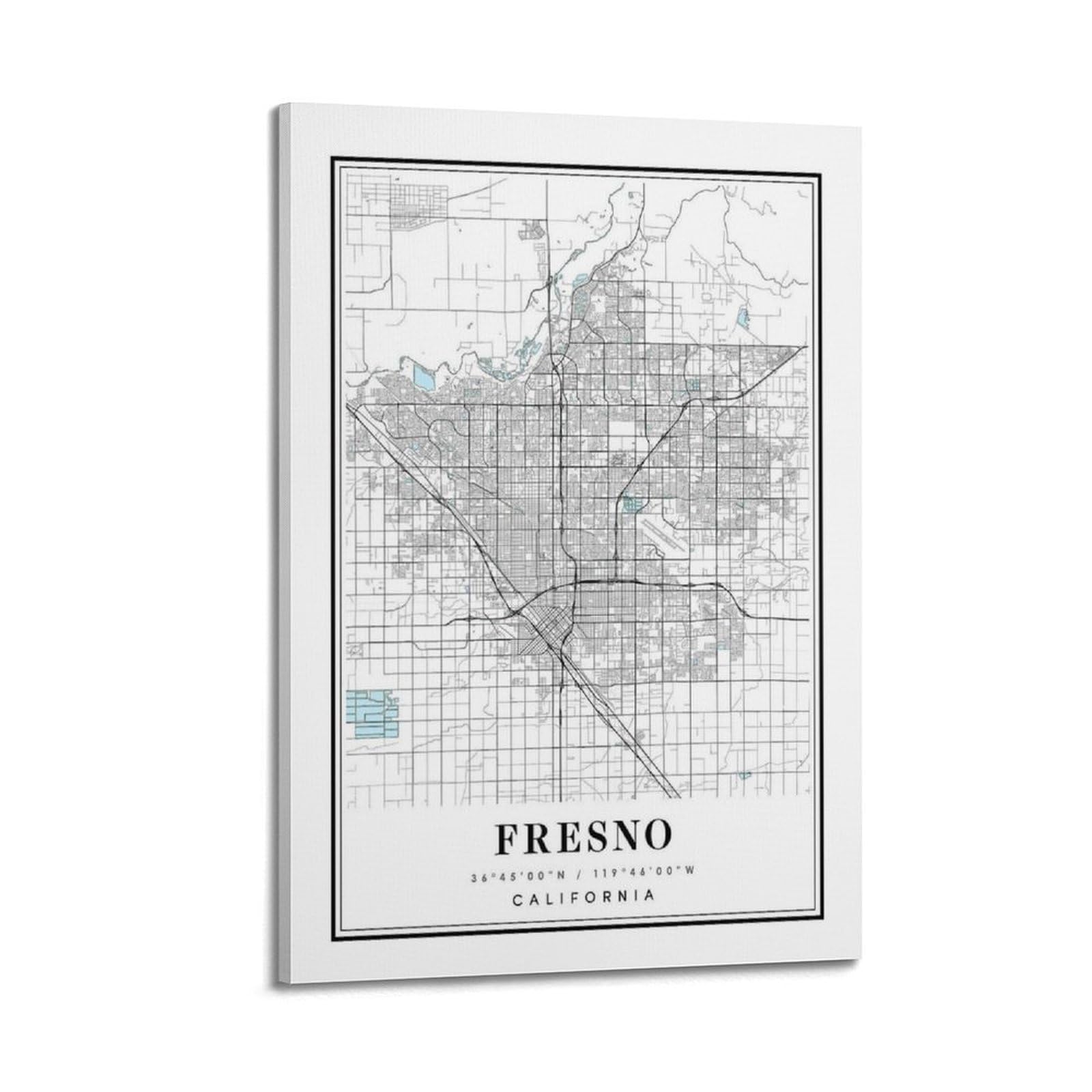 xiaoxiaoshen Fresno California Map Canvas Poster Wall Art Prints Room Aesthetic Murals Bedroom And Living Decorations 20x30inch(50x75cm)