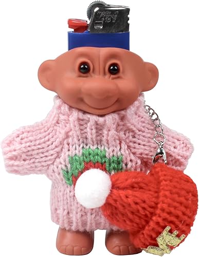 Miniatura 3 de Funda para encendedor de muñecas Troll para Bic de tamaño regular con cadena de eslabones, suéter de estilo aleatorio adicional (rosa 2)