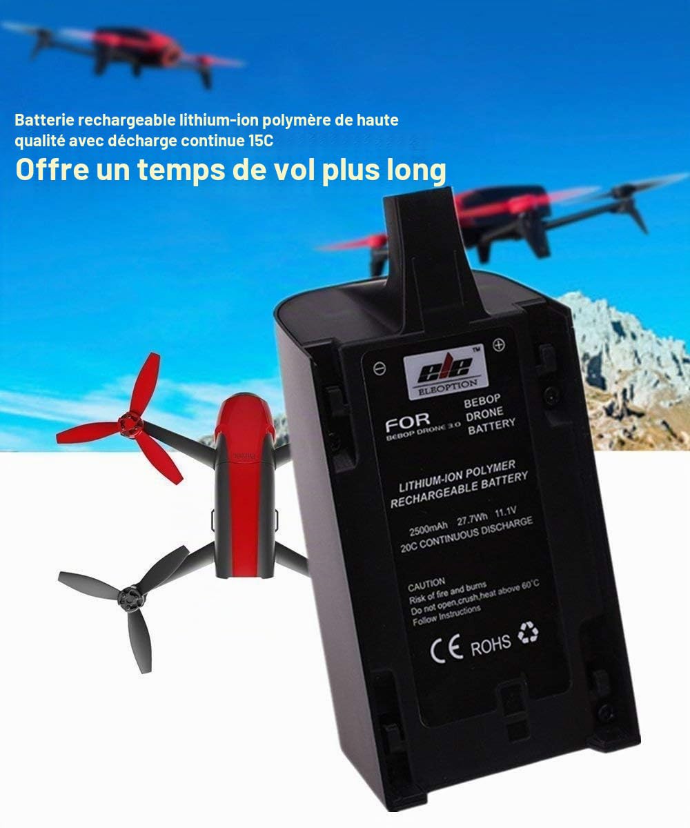Lot de 2 batteries de rechange 2500 mAh 11,1 V pour quadrirotor Parrot Bebop Drone 3.0
