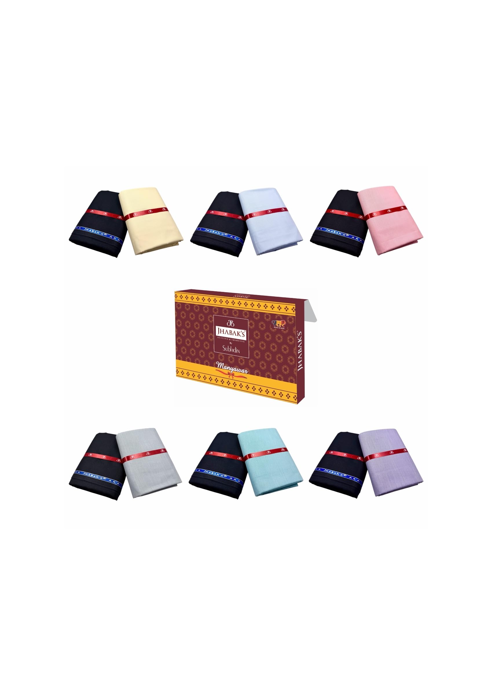 Unstitched Cotton Blend Solid Shirt & Trouser Fabric - 2.25 m Shirt Cloth - 1.20 m Pant Piece (Pack of 6)