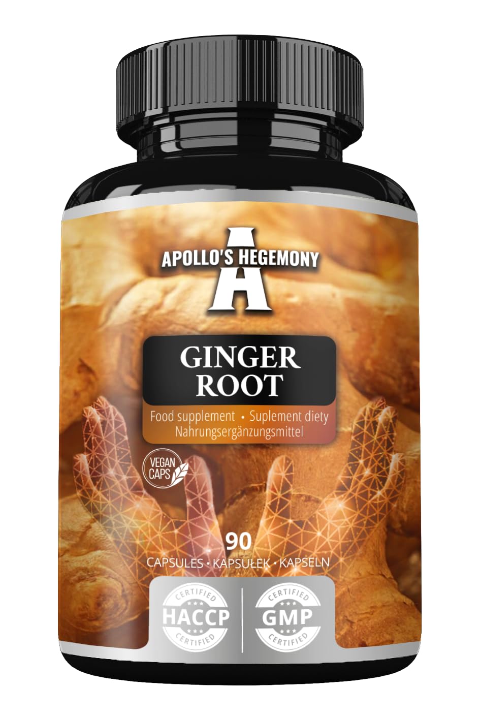 Ginger Root 500 mg, Extract contains 5% Gingerols, 90 Vegan Capsules, 3 Months Supply, Ginger Herbal Supplements for Digestive Comfort and Immune Support - by Apollo's Hegemony