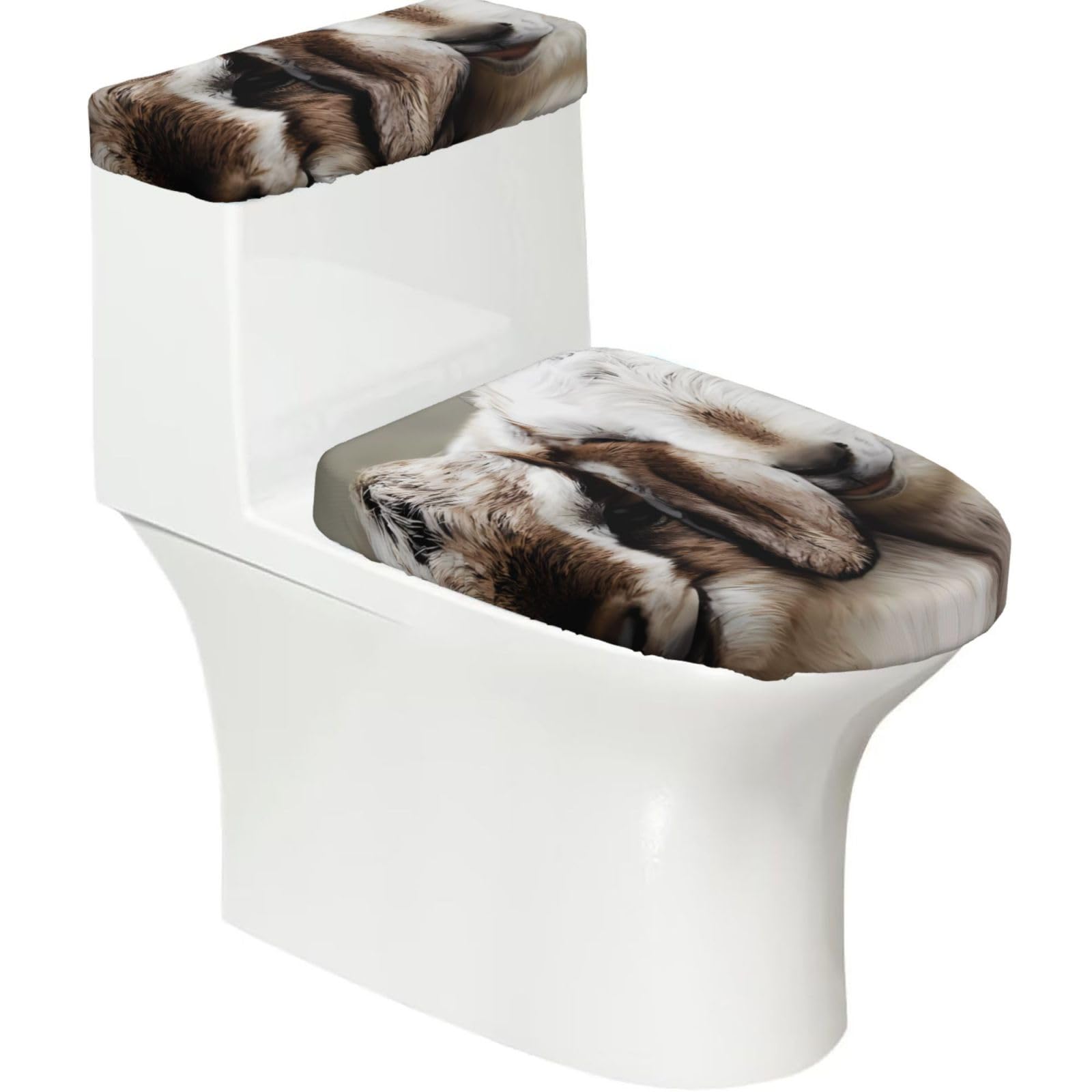 Animals Goat 2-Piece Toilet Seat Cover Set with Tank Lid - Elastic for U-Shape & Elongated - Bathroom Decor