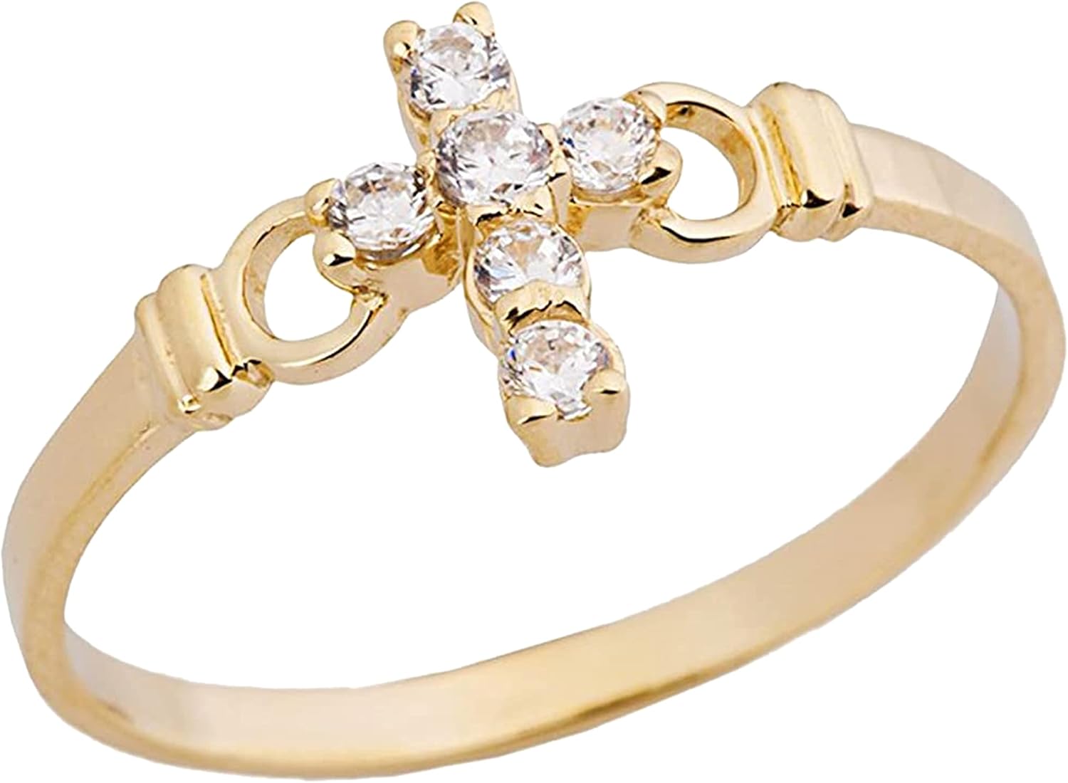 Religious Jewelry 10k Yellow Gold Round Cubic Zirconia Buckle Style Cross Ring