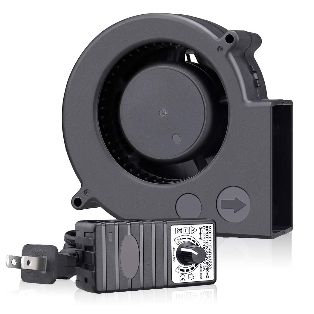 Wathai 97 x 33 mm 12V Blower Fan Dual Ball 110V - 220V High Airflow Variable Speed Controller with AC Plug for Inflatable Replacement or DIY Cooling Ventilation Exhaust Projects