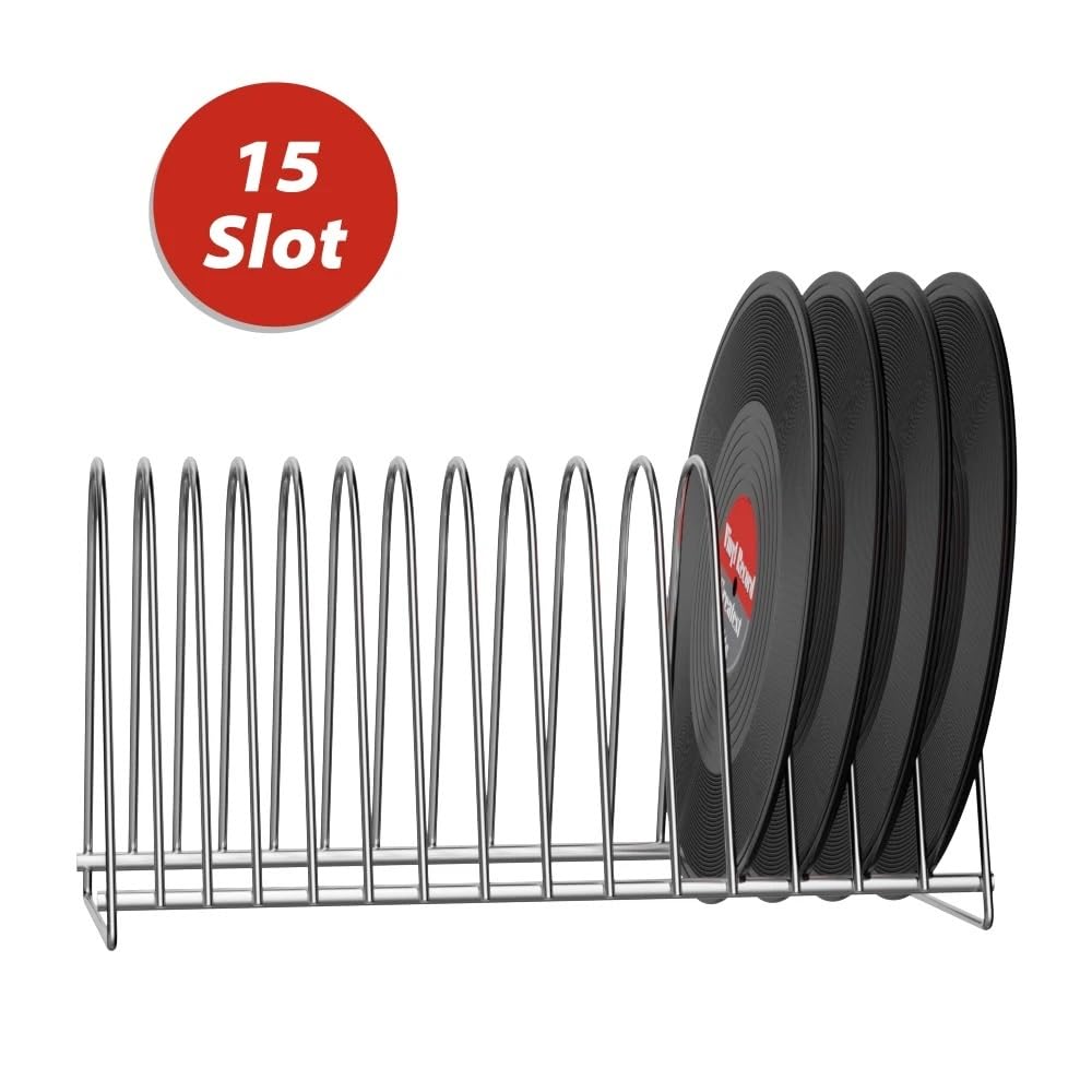 Porta Dischi in Vinile Espositore for Album con 15 Slot for Dischi, portariviste, CD, Collezione d'Arte Creativa Verticale Rastrelliere Porta CD