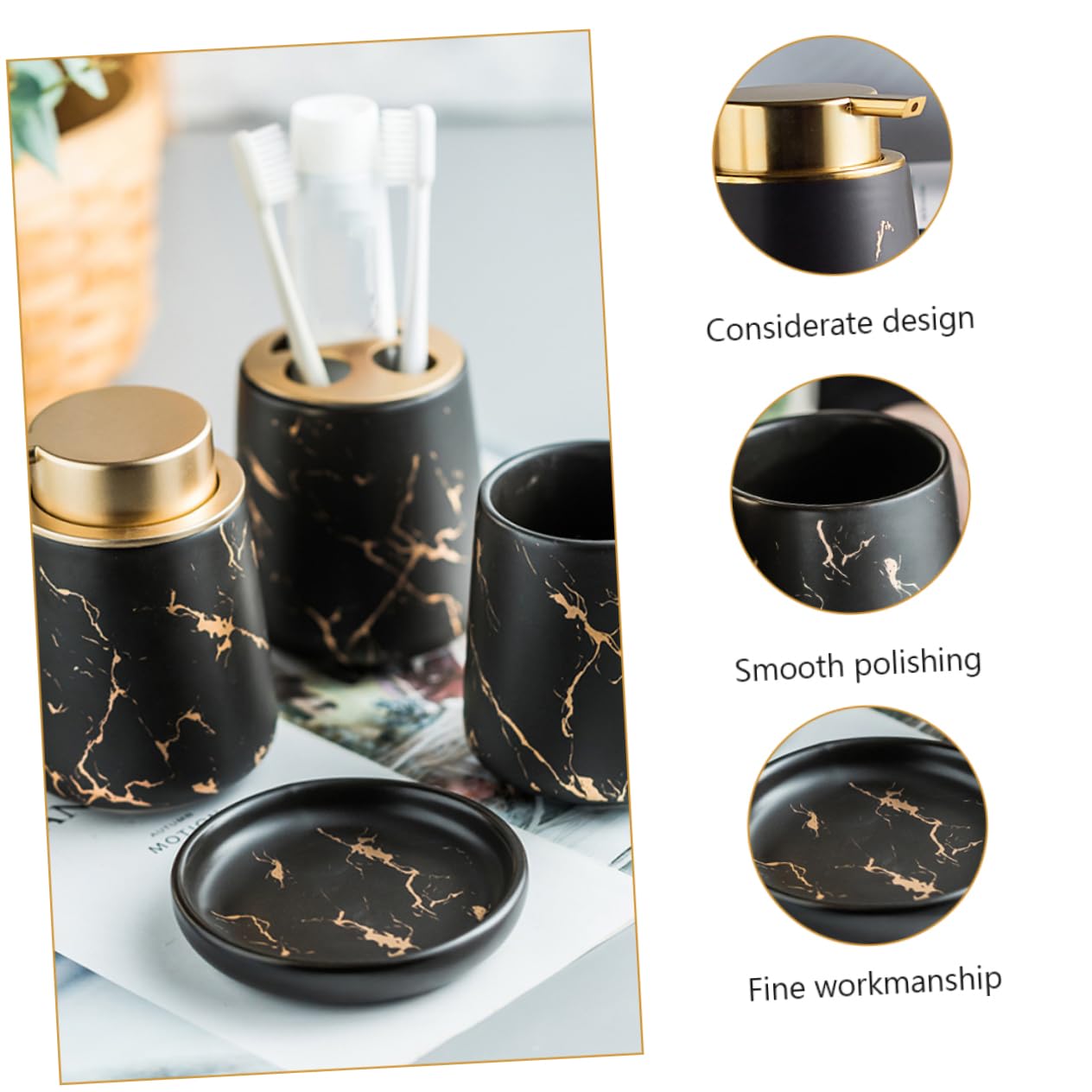 Cabilock Accesorios De Baño De Cerámica Set De Color Verde Oscuro Incluye Soporte para Cepillo De Dientes Vaso para Enjuague Bucal Jabón y Botella De Loción Diseño Elegante y Funcional