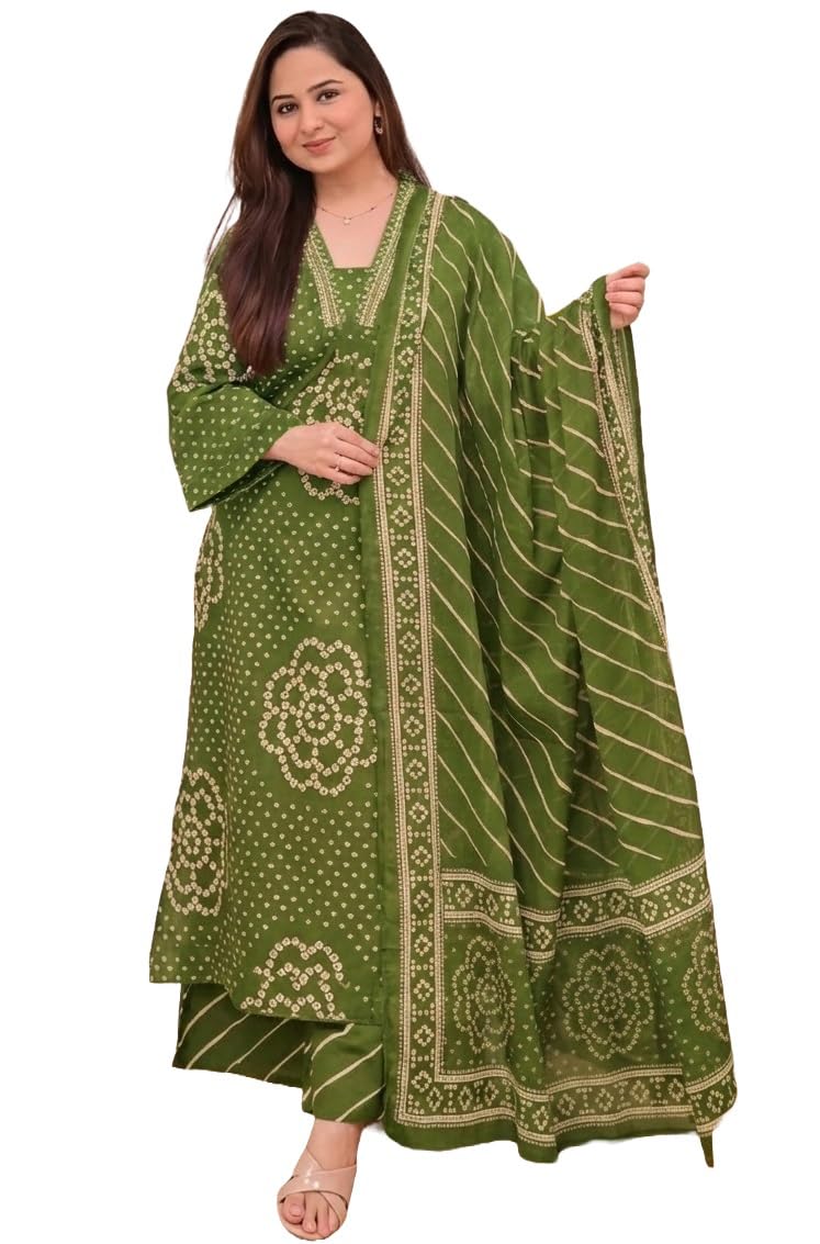 klosia Women Pure Cotton Kurta Pant Set with Dupatta | Bandhani Print Kurta Sets for Women | Comfortable Suit Sets|Regular Fit-picture-20