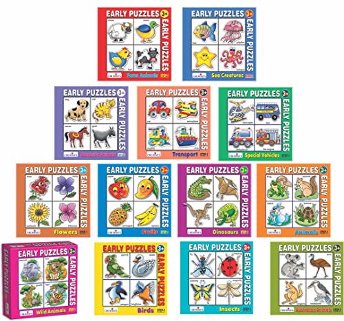 Image of Creative's Jigsaw Puzzles for Kids Age 3+ | 13-in-1 Early Learning Puzzle Value Pack | Animals, Transport, Birds, Fruits & Flowers Themes | Educational Preschool Puzzle Set