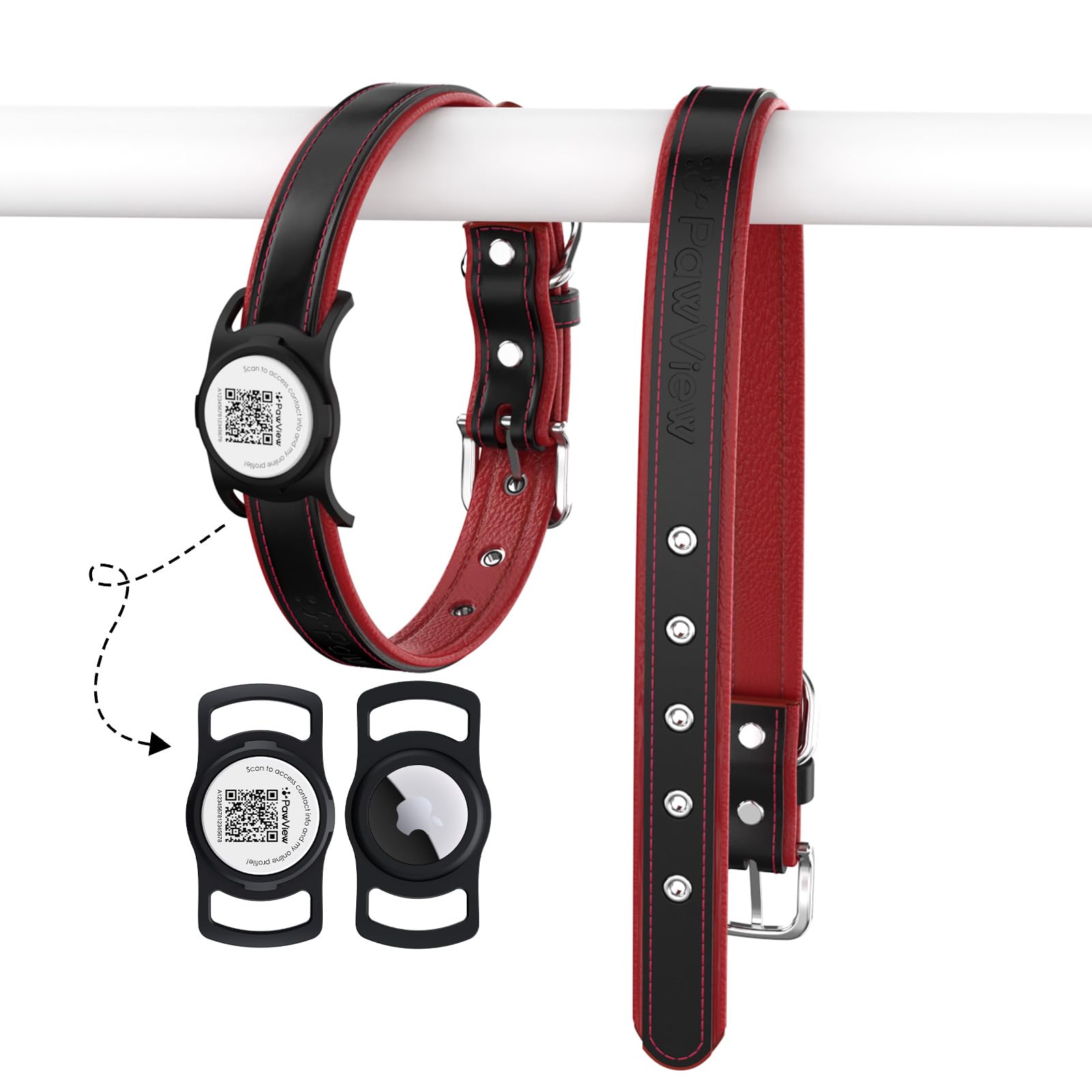 Collier chien cuir véritable AirTag réglable et doublure respirante
