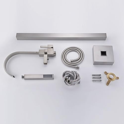 Miniatura 7 de Artiqua Grifo de bañera independiente con relleno de bañera de níquel cepillado, grifo de montaje en el suelo, de una sola manija con ducha de mano