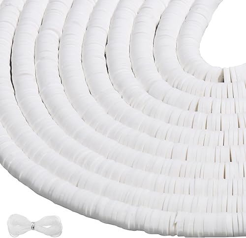 Miniatura 34 de 3600 cuentas de arcilla para hacer pulseras, 10 hebras planas redondas de polímero rosa de arcilla rosa de 0.236 pulgadas (0.236 in), cuentas Heishi