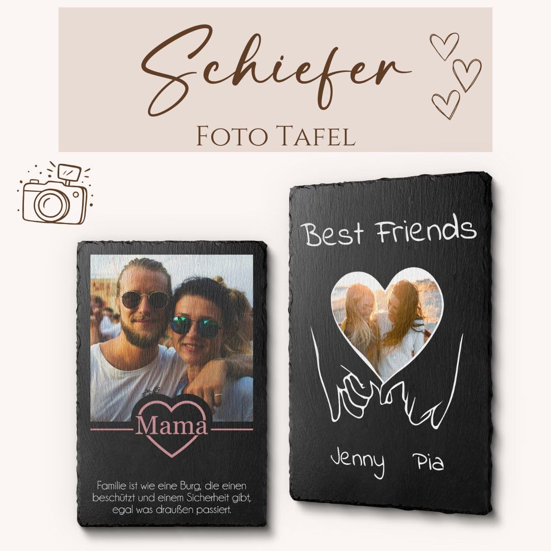 CHRISCK design Personalisierter Schieferstein mit Foto - Geschenke für Freundinnen - Geschenkidee Schwester - Fotogeschenk für beste Freundin - Schieferplatte Wanddeko mit Bild bff besties