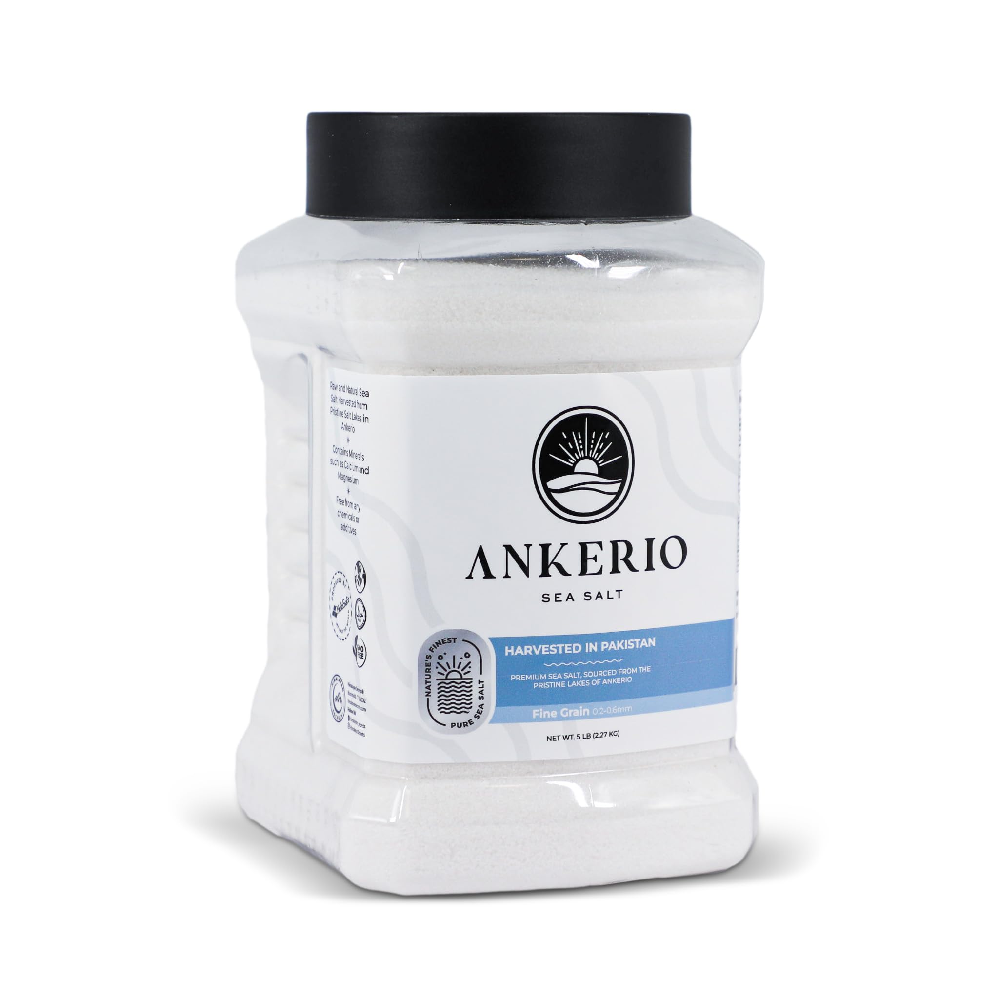 Ankerio Sea Salt - 5 LB Jar, For Home Use or Food Service, Comfortable Grip Handle, Premium Pure and Natural, Kosher Certified
