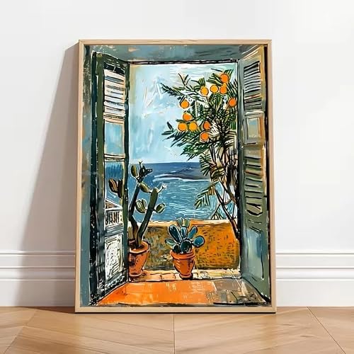 LTjiajuypd Retro Art Mediterranean Plant Landscape Poster Printing, Wall Canvas Painting Bedroom Living Room Home Decoration(60x90CM/Frameless)
