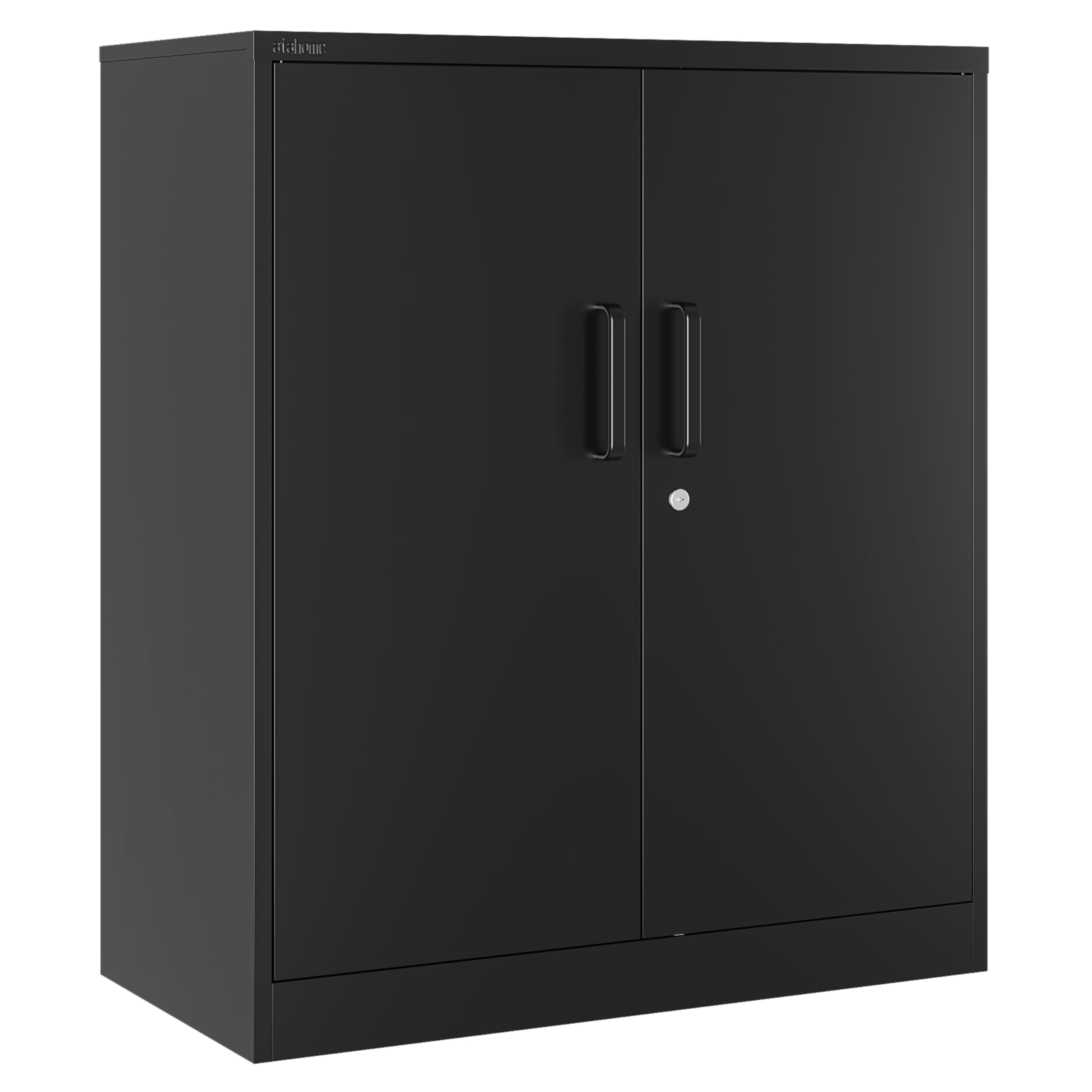 Atahome Metal Cabinet Storage Cupboard Lockable Steel Cabinet Locking Doors, 2 Adjustable Shelves – Home, Office, Garage, Kitchen or Pantry, 90 x 80 x 40 cm (H x W x D) Hierapolis (Hierapolis, Black)