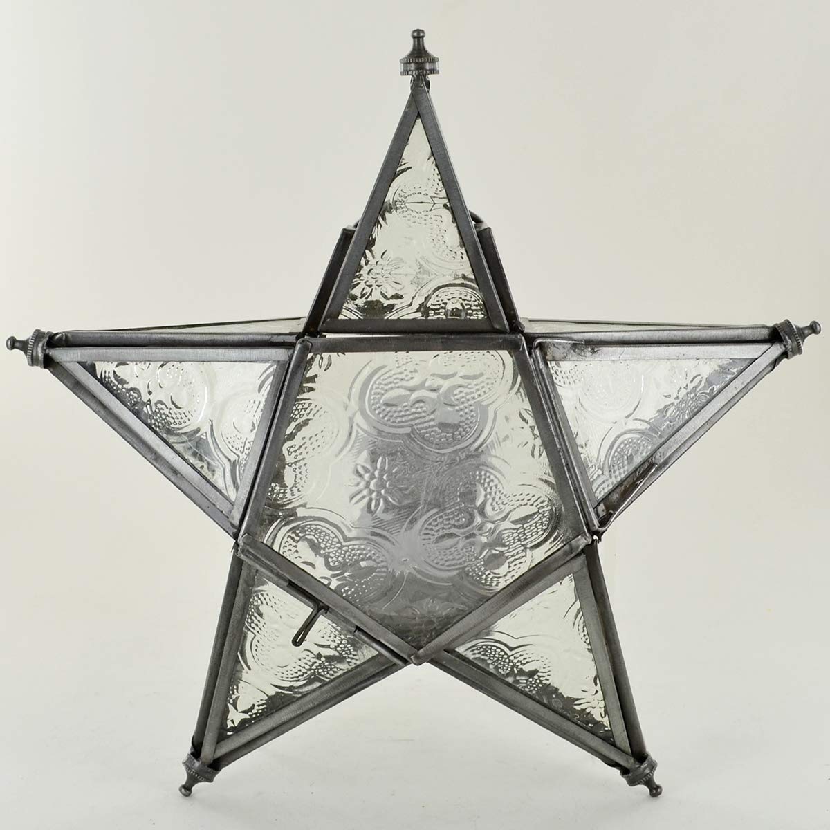 Prezents.com Antique Hanging Iron Star Lantern Moroccan Style LED Tea Light Candle Holder Decorative Lamp with Clear Glass