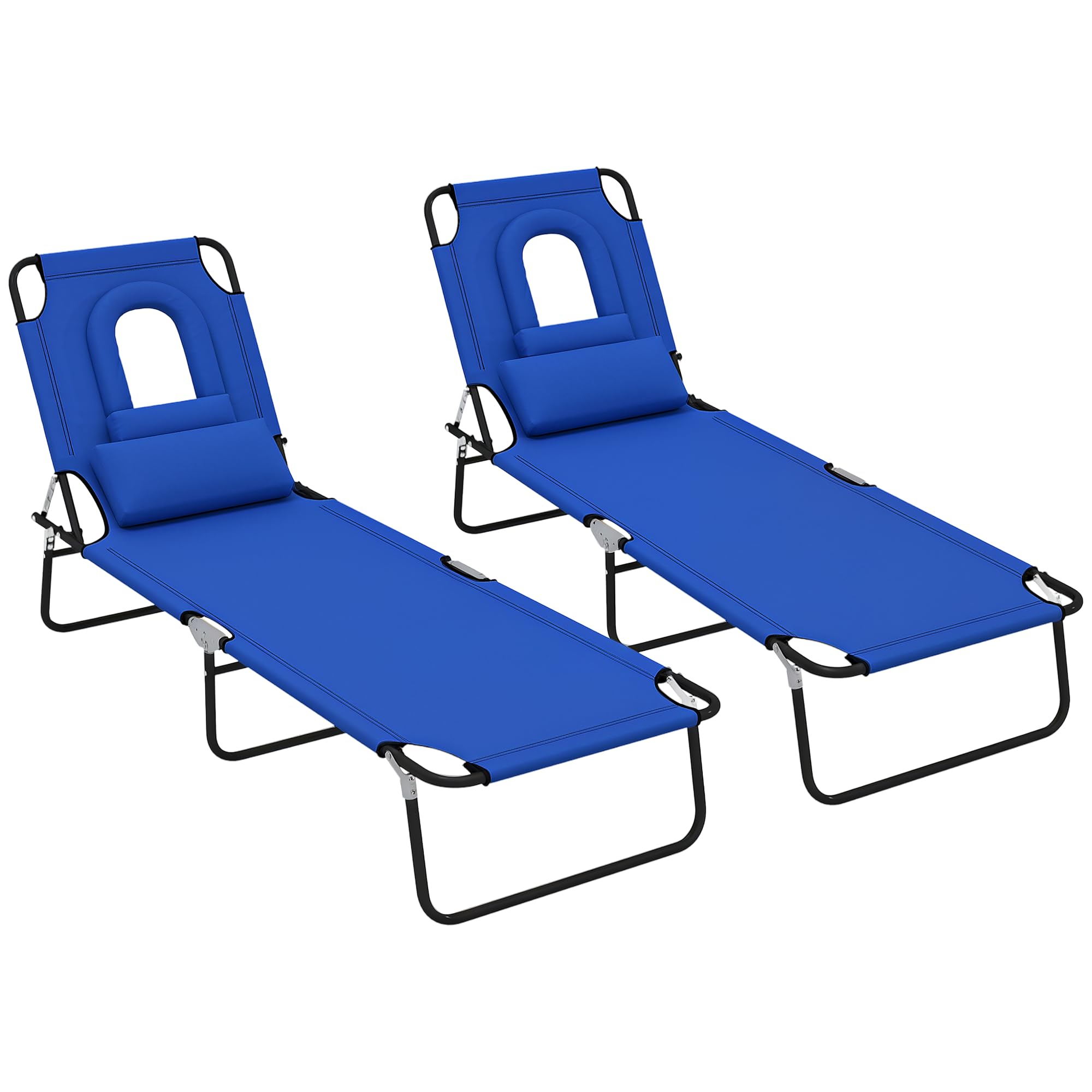 Outsunny Folding Sun Lounger with Face Hole, 4-Position Adjustable Backrest Garden Recliner Chair Sunbed, Outdoor Lounge Chair with 600 D Oxford Cloth Seat, Pillow for Beach, Black — view 11