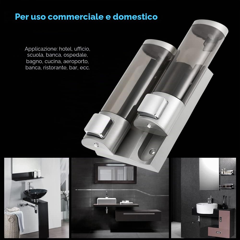 Decdeal 200mlx2 Dispenser di sapone manuale,Montaggio a parete Shampoo liquido doppio Dispenser doccia Detergente per mani Dispenser per lozione da bagno per bagno Hotel bagno