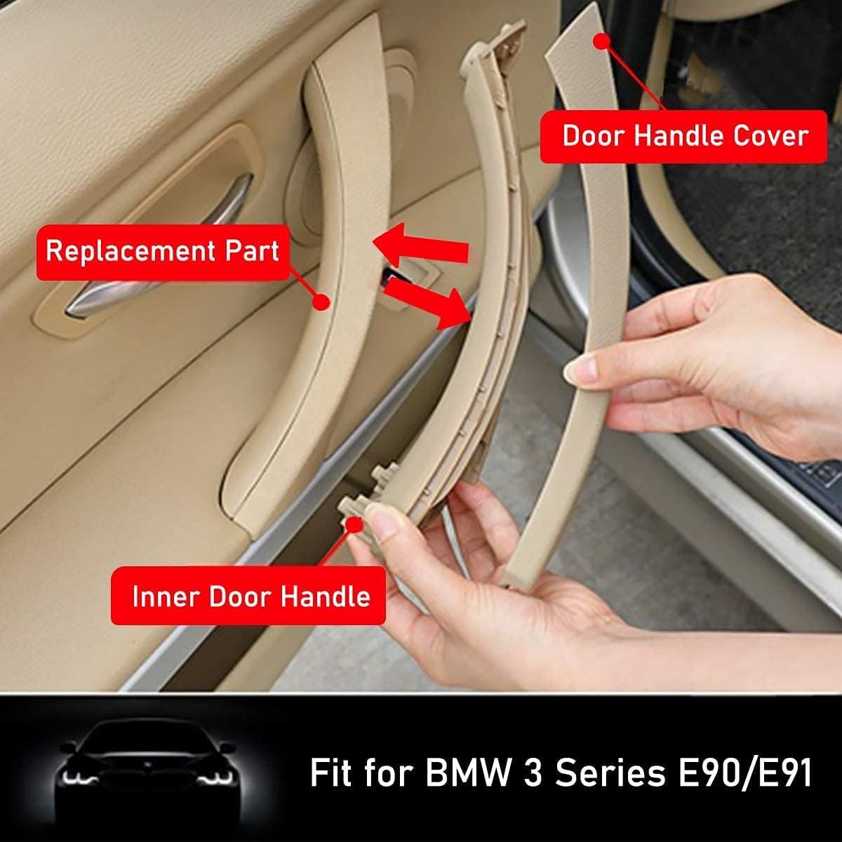 TTCR-II 6PCS Compatibile con Maniglia Porta BMW Serie 3 E90/E91/E92/E93 316 318 320 323 325 328 330 335, Maniglia Interna Sinistra + Destra E90 E91 E92 E93 2005-2011 Maniglia - Beige