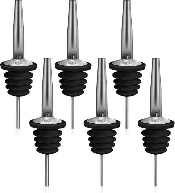 Abeillo Bottle Speed Pourers for Spirits, 6Pcs Stainless Steel Liquor Spirits Pourer Bar Accessories Bottle Dispenser for Wine Spirits Alcohol Olive Oil Syrup Vinegar Bottles