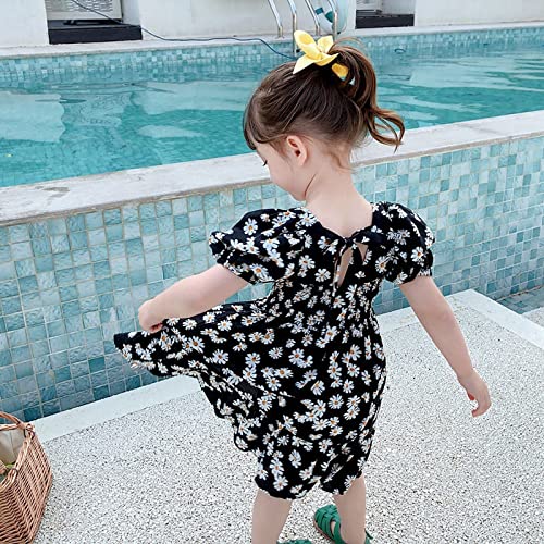 Girls Summer Dress Casual Midi Swing Floral Sundress Smocked Puff Sleeve Party Beach Dress Kids Toddler Clothes3