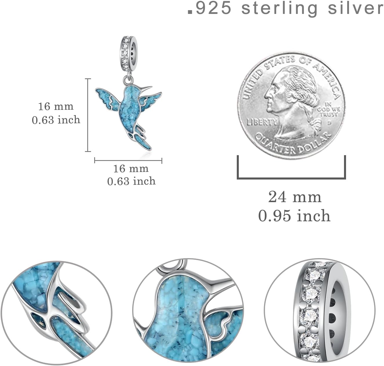 Hummingbird Charm 925 Sterling Silver Turquoise Hummingbird Gifts Cute Animal Jewelry Gifts for Women - Image 6