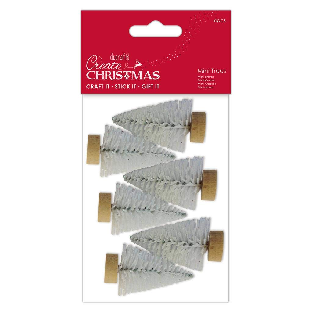 Create Christmas Small Mini Trees, White, 6 Pack, Craft, Embellishment, Handmade Cards, Crafting Accessories, Mini Decorations, Festive Craft Making Supplies