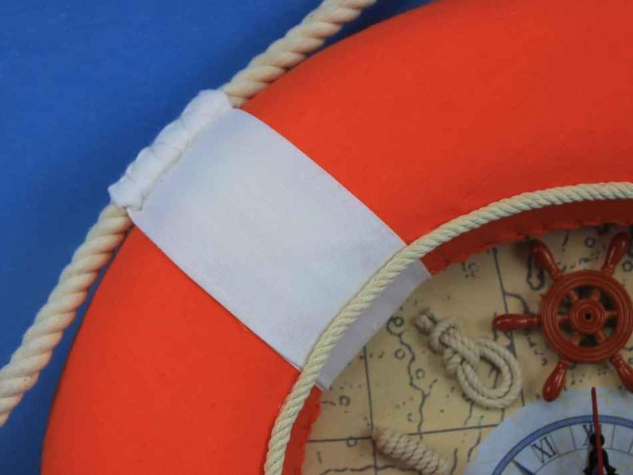 Hampton Nautical Vibrant Orange Decorative Life Ring Clock with White Bands, 12"
