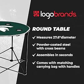 Logo Brands NCAA Michigan State Spartans Round Tailgating Table - Portable with Foldable Legs, 4 Cup Holders, Powder-Coated Steel, and 27.6 Surface Diameter, Team Color