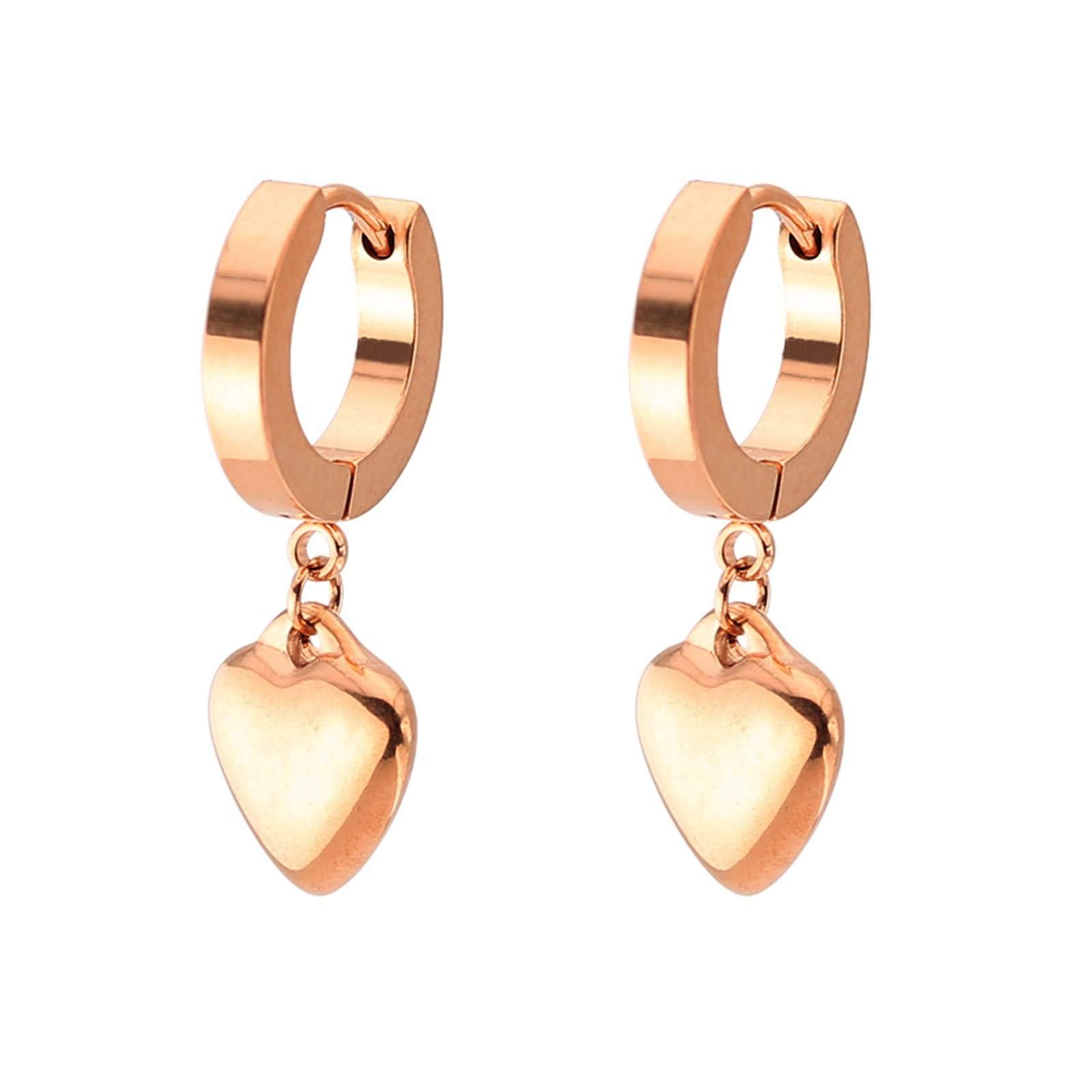 KnSam Pendientes de oro para hombre, pendientes de oro para hombre, colgante de corazón de acero inoxidable, joyas para unisex, oro rosa, Acero inoxidable