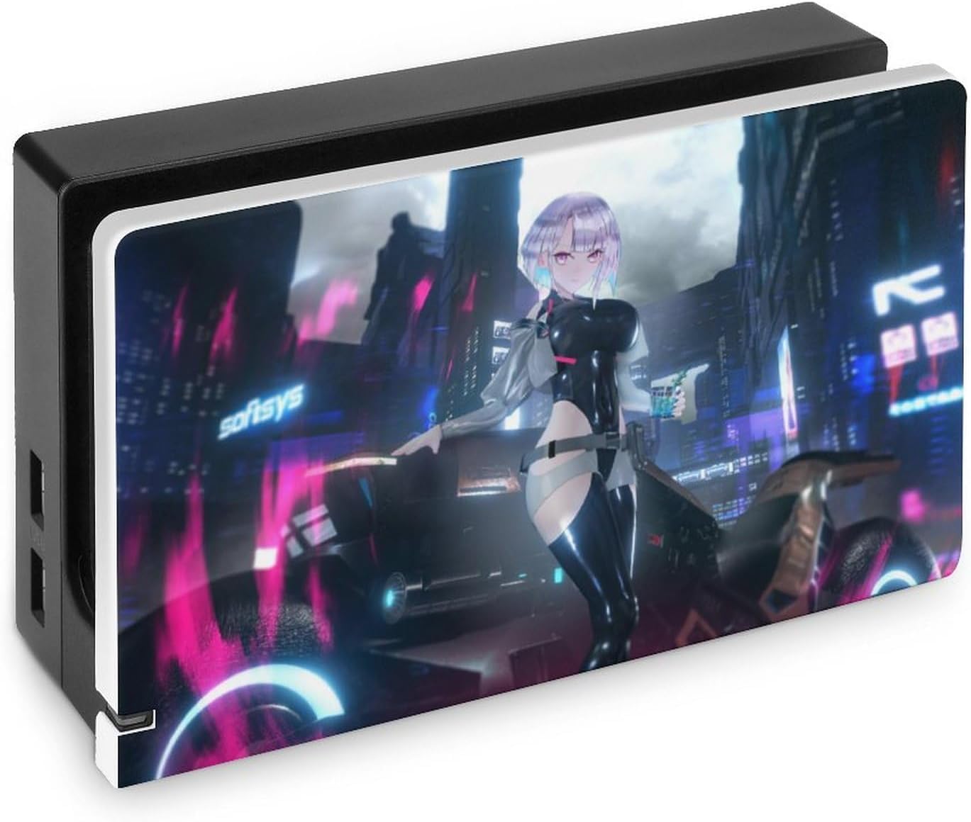 Cyberpunk EdgeRunners Lucy Switch Dock Cover, Switch Base Protective Shell, Stylish, Thin, Lightweight, Switch Dock Protective Case, Game Console Storage, Easy Installation, Drop Prevention, Shock