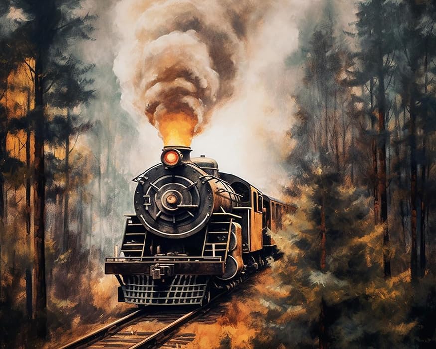 Pintura al óleo de bricolaje por números, kit de tren de vapor, tren retro, vías de ferrocarril, pintura por números, pintura al óleo de bricolaje,
