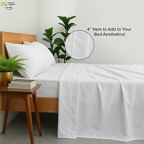 Miniatura 8 de Juego de sábanas de 400 hilos 100% algodón egipcio, tamaño Queen, bolsillo profundo de 12 pulgadas, juego de sábanas bajeras de 4 piezas (blanco