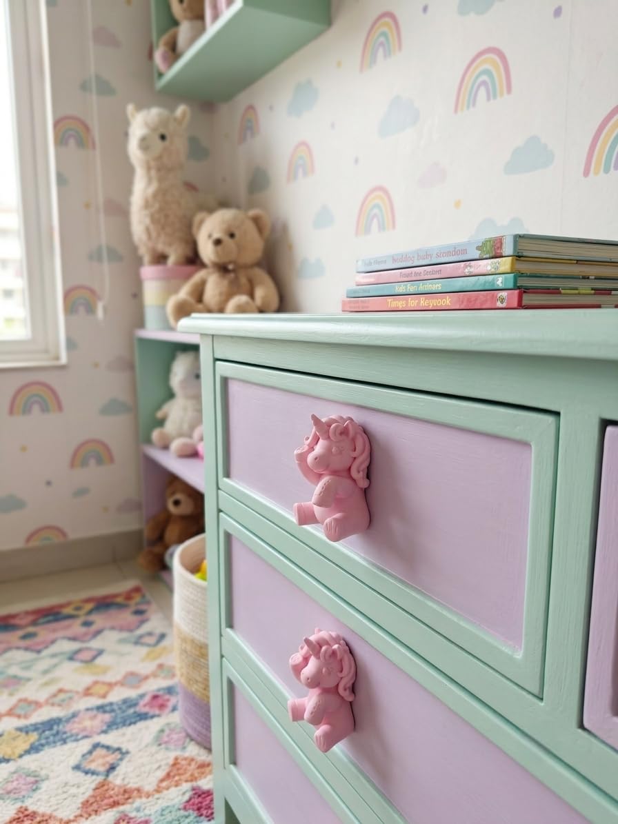 Kid's Wardrobe pulls and Handles/Drawer knobs and Handles/Cabinet knobs and pulls/Unicorn knobs and pulls/Cute Cabinet Handles for Kids Room. Pack of 2 knobs (Pink, Unicorn)-image-33
