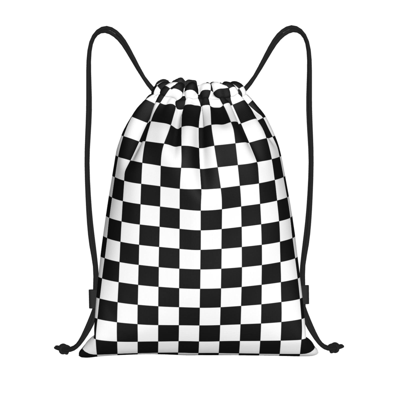 WKSGDSG Waterproof Gym Drawstring Bags Black White Checkered Drawstring Backpack For Men Women, Lightweight Portable String Sack Bags Outdoor Drawstring Bags For Sports Travel Shopping Kids Yoga
