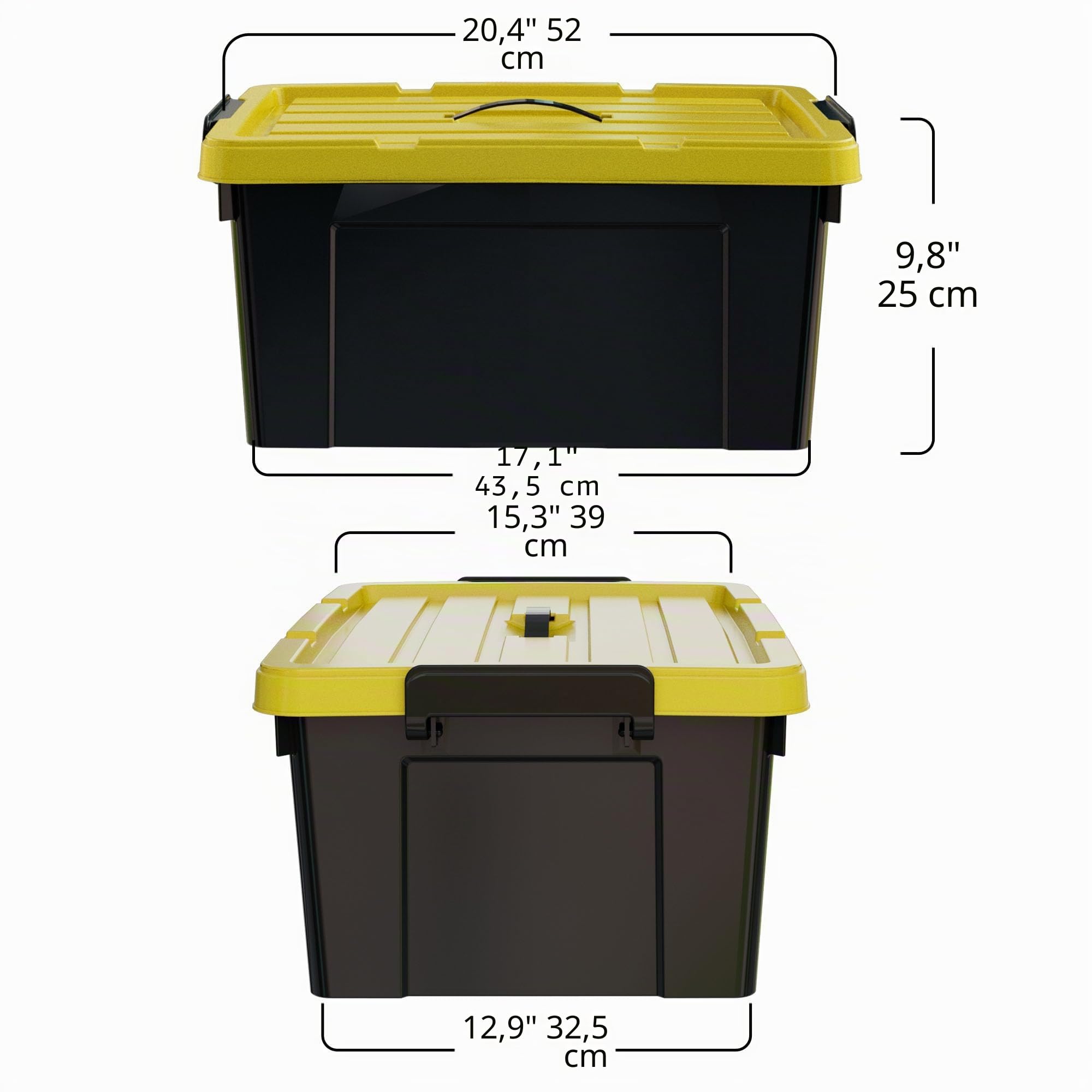 Cetomo 6 scatole portaoggetti in plastica da 35 l con coperchi, maniglia e fibbie a scatto, per attrezzi all'aperto, giardino, garage, casa, durevole, resistente, impilabile, impilabile, nero e