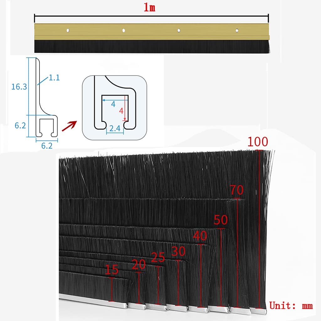 Burlete Autoadhesivo De 1 M De Largo,Tira De Sellado Inferior De Puerta,AleacióN De Aluminio + Cepillo Polipropileno,8 Tipos Longitud Pelo,Adecuado para Huecos Diferentes TamañOs