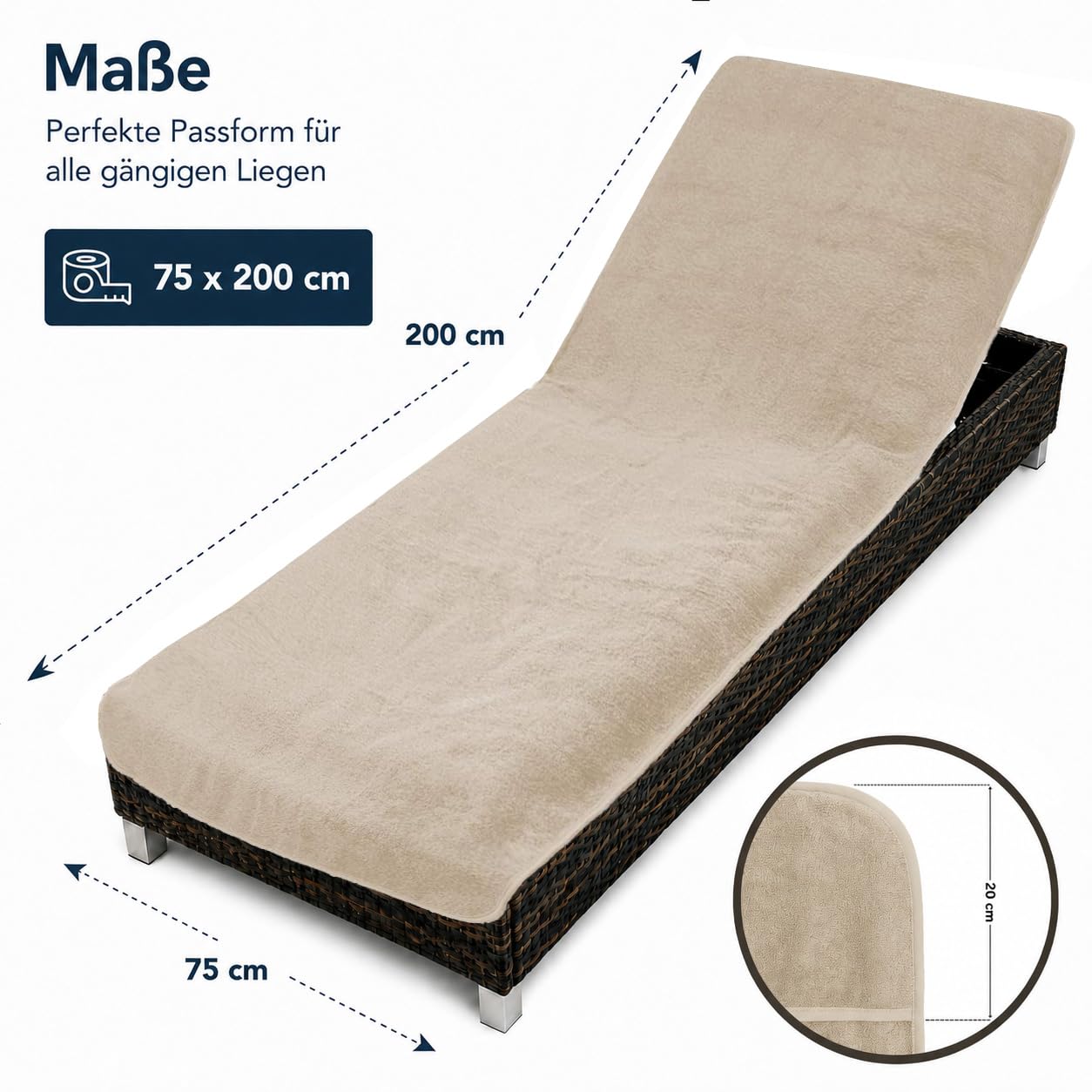 Brandsseller Gartenliegenbezug 75x200 cm – Frottee Schonbezug Handtuch-Auflage aus 100% Baumwolle – waschbar, rutschfest, Öko-Tex Standard 100 – Taupe/Grau