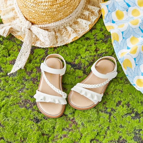 Image of PHIRAMIN Toddler Girl Sandals - Flower Girl Dress Shoes Open Toe Little Kid Flats